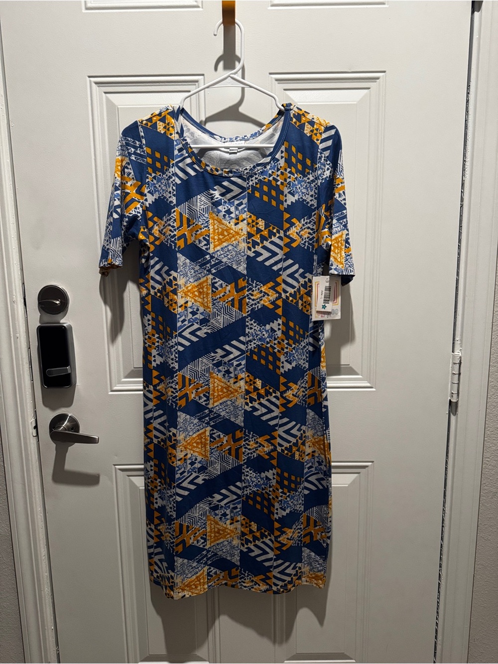 LuLaRoe Geometric Print Midi Dress - Blue & Yellow